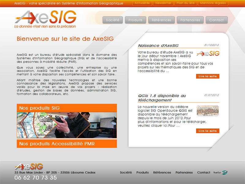 Création d'un site pour AxeSIG - votre spécialiste en Système d'Information Géographique 